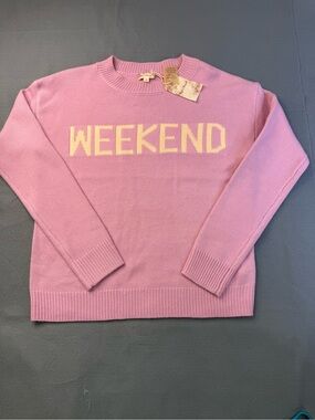 Hem & Thread Pastel Pink "WEEKEND" Crewneck Sweater